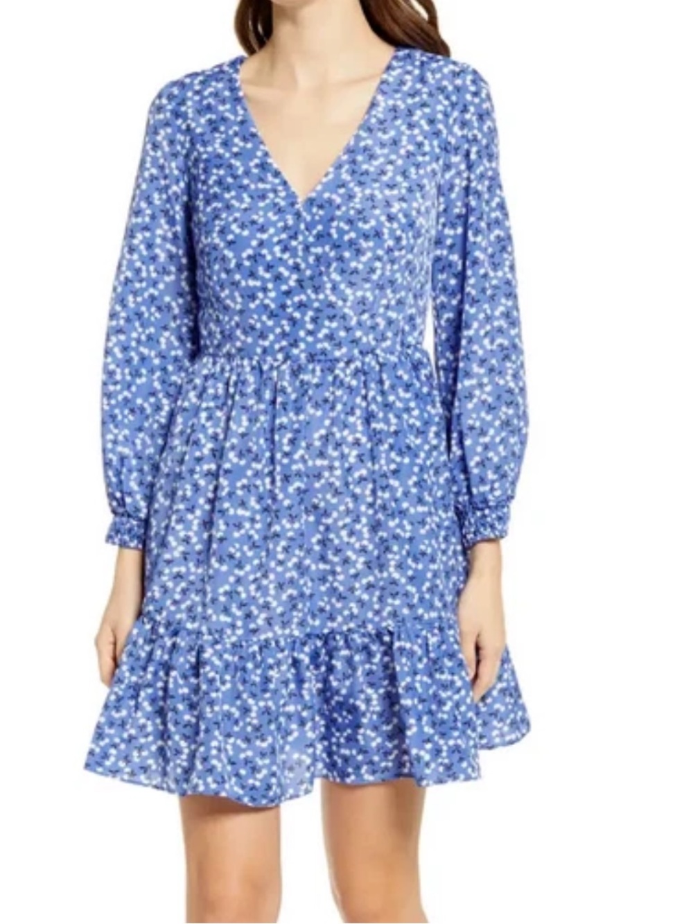 Eliza J Blue NWT Women’s Floral V-Neck Long Sleeve Tiered Dress 14